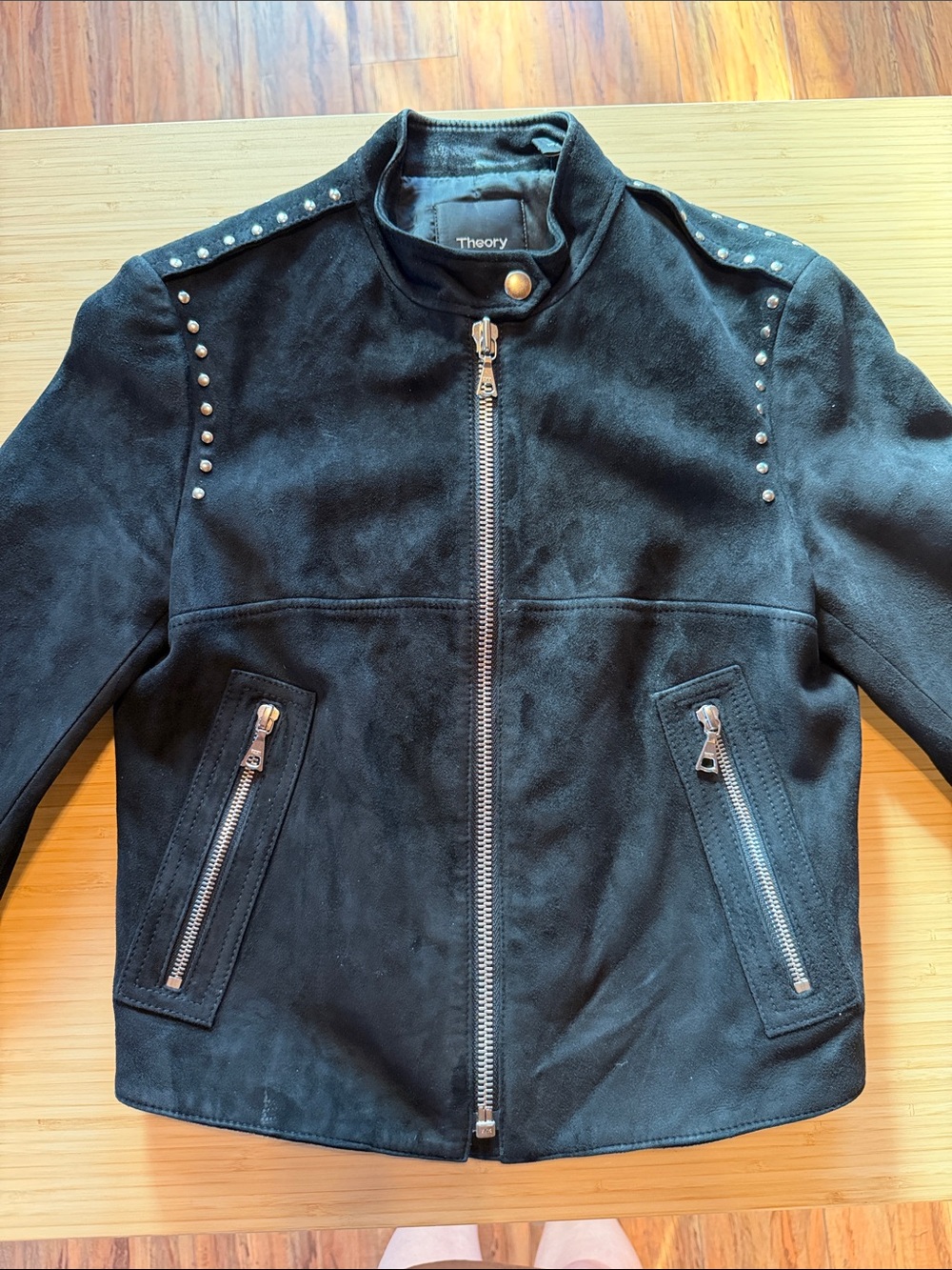 Theory Bavewick Studded Lamb Suede Jacket Black P/XS